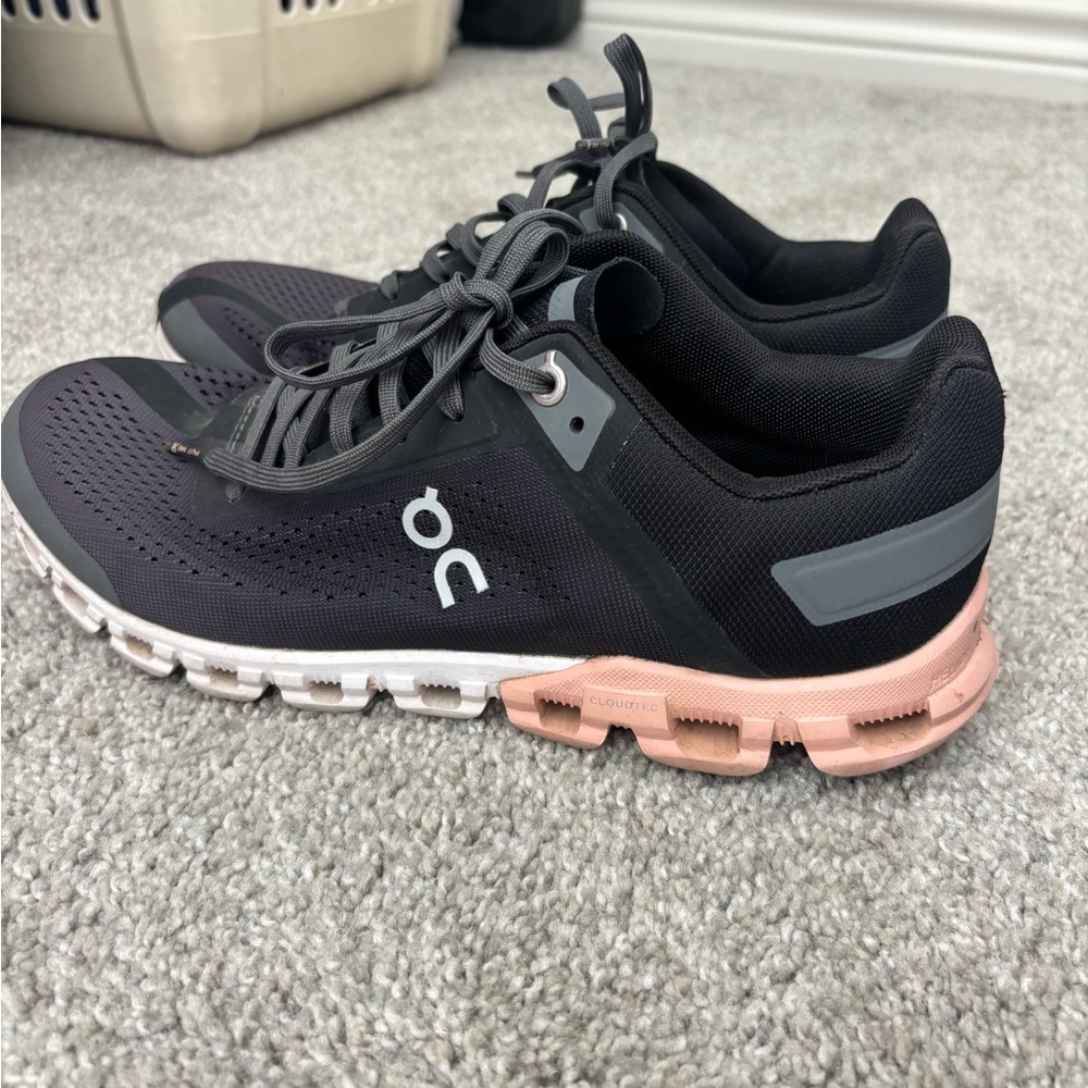 On Running Women's Black and Peach Athletic Shoes